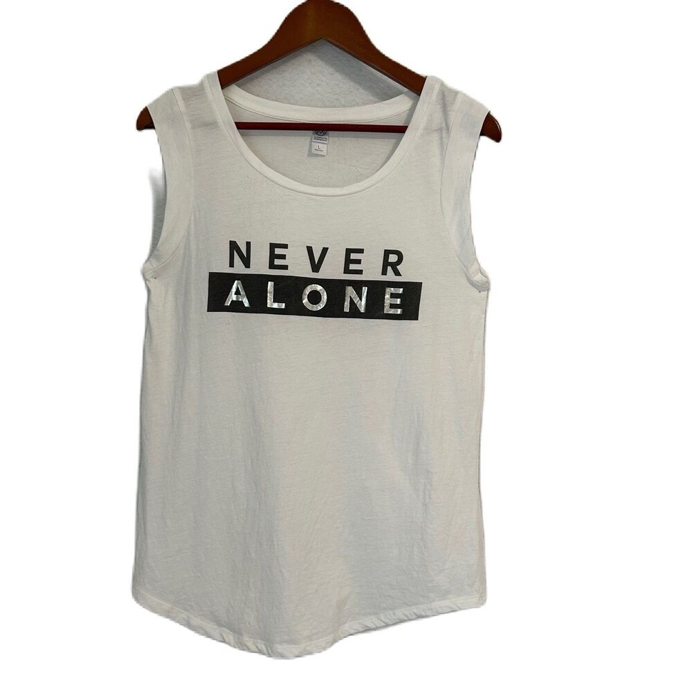 Alternative Top Women L White Never Alone Sleeveless Tank Cotton Athleisure